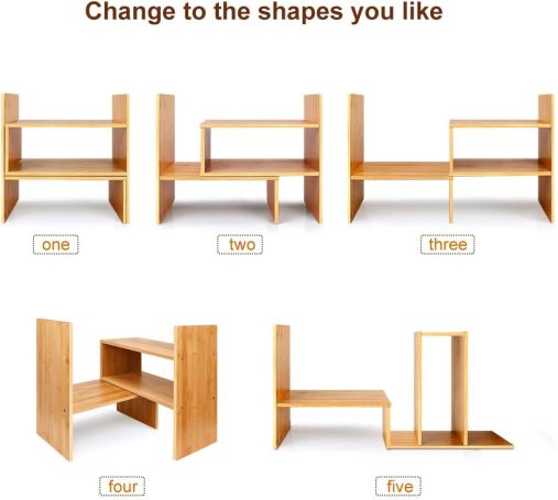 Light wood Scandinavian desk shelf organizer holding office supplies neatly