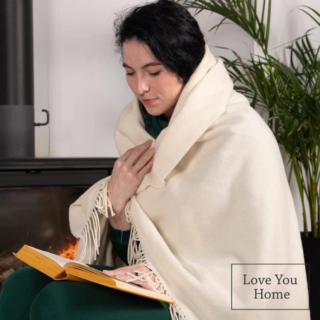 Luxurious ivory cashmere-blend throw blanket