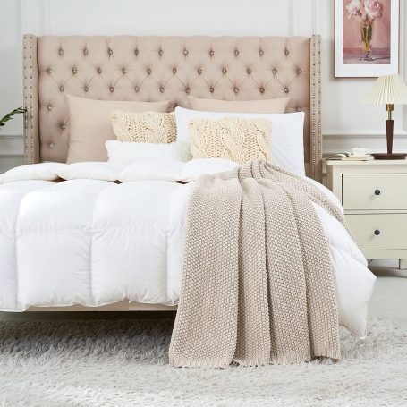 Organic cotton waffle weave throw blanket in soft neutral tones