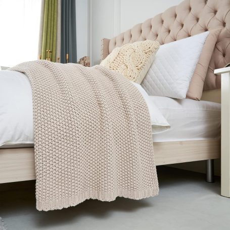 Organic cotton waffle weave throw blanket in soft neutral tones